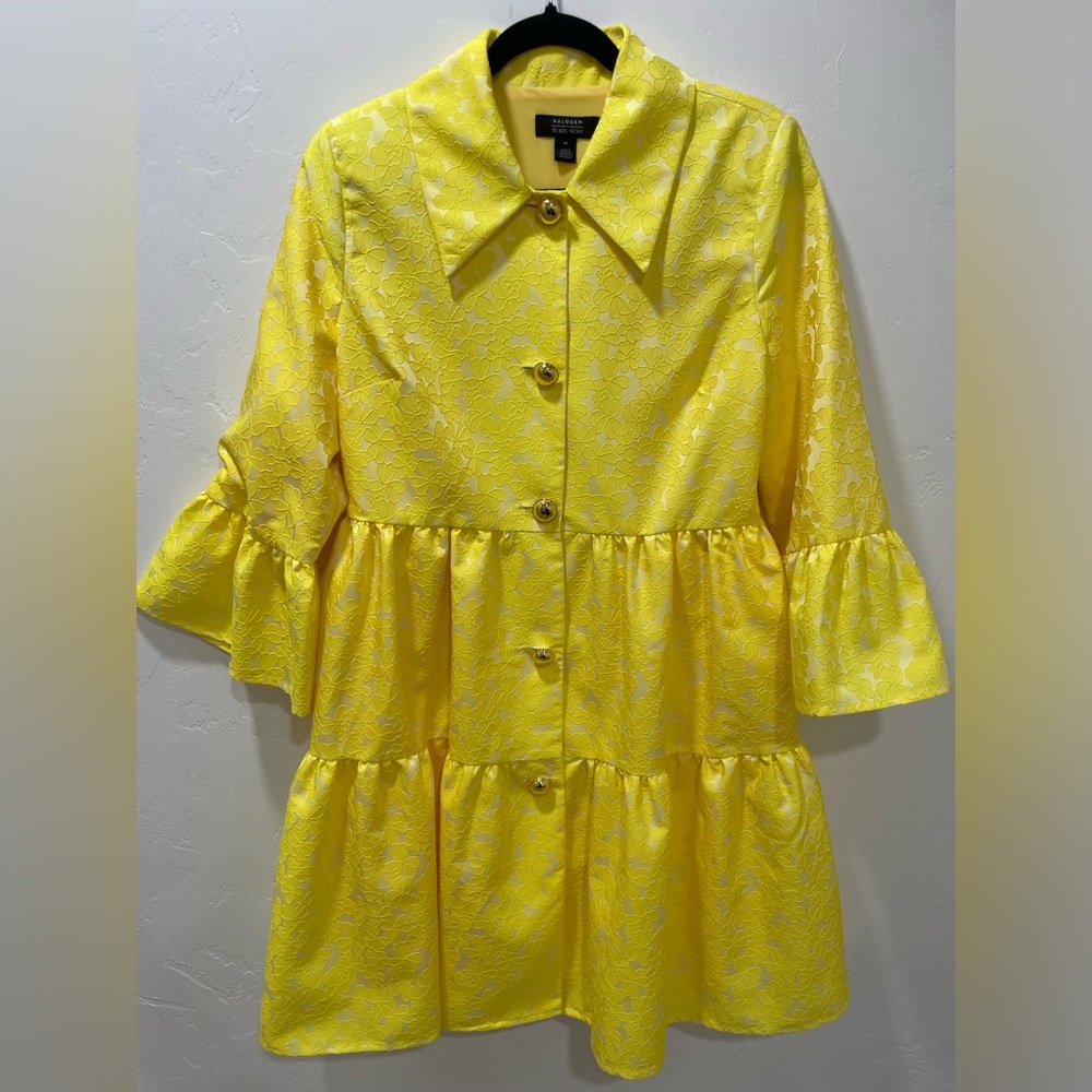 Halogen X Atlantic-Pacific Floral Jacquard Swing Jacket Yellow Medium Dressy - Picture 10 of 16
